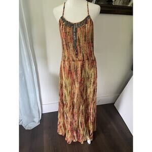 Jean Louis Scherrer Beaded tie dye sheer Maxi sun Dress slit size L